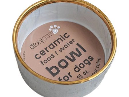 Dexypaws Bol en céramique pour chien 15 oz - Marbré gris avec accent doré For Sale