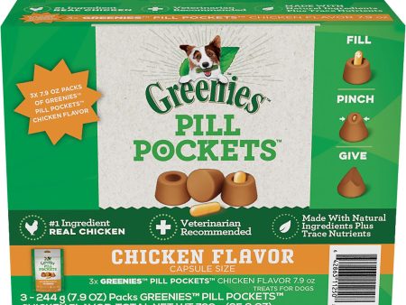 Greenies Pill Pockets Capsule-Size Natural Dog Treats, Chicken Flavor (3 - 7.9 oz. Pouches) Supply