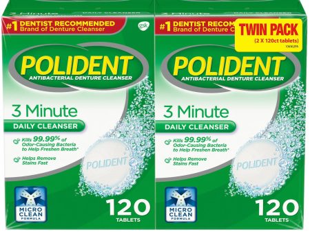 Polident 3-Minute Triple-Mint Antibacterial Denture Cleanser, Effervescent Tablets (240 ct.) For Sale