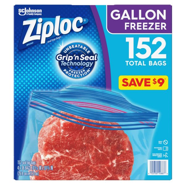 Ziploc Easy Open Tabs Freezer Gallon Bags (152 ct.) For Sale