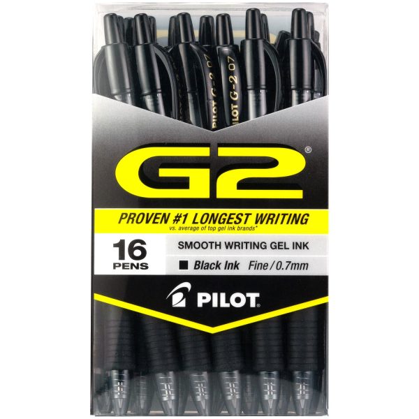 Pilot G2 Retractable Roller Ball Gel Pens, Color: Black (Fine, 16 ct.) Online Sale