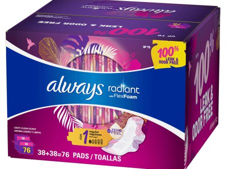 Always Radiant Pads, Size 1, Regular Absorbency, Scented (76 ct.) Fashion