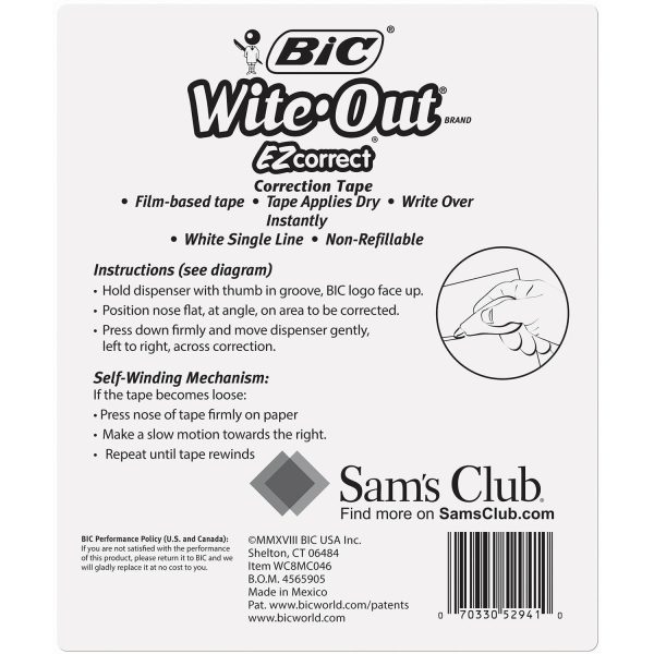 BIC Wite-Out Brand EZ Correct Correction Tape, White, 6 Count Online Sale