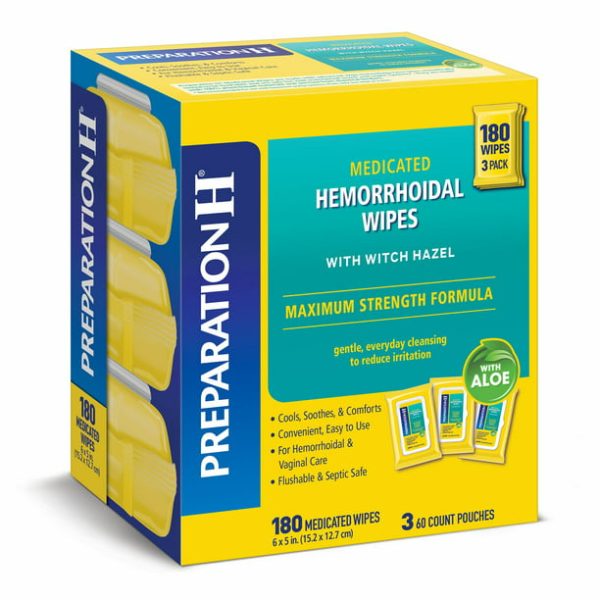 Preparation H Flushable Medicated Hemorrhoidal Wipes, Maximum Strength Relief With Witch Hazel And Aloe (180 ct.) on Sale