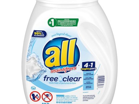 ALL Mighty Pacs Free & Clear Laundry Detergent (120 loads) For Sale