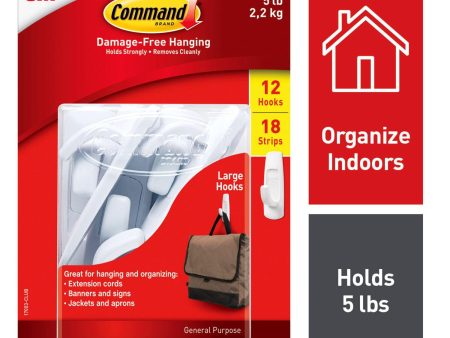 Command Large Utility Hooks, White, 12 Hooks, 18 Strips Hot on Sale