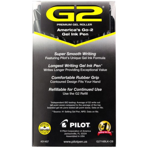 Pilot G2 Retractable Roller Ball Gel Pens, Color: Black (Fine, 16 ct.) Online Sale