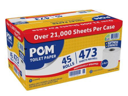 POM™ Embossed 2-Ply Toilet Paper, White, 45 Rolls, 473 Sheets Roll For Cheap