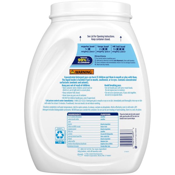 ALL Mighty Pacs Free & Clear Laundry Detergent (120 loads) For Sale