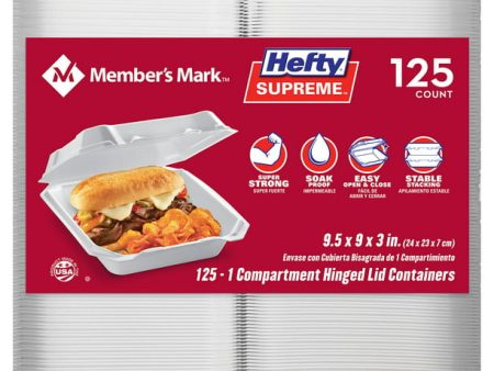 Hefty Supreme Foam 1-Compartment Hinged Lid Container (125 ct.) Discount