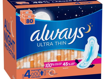 Always Ultra Thin Size 4 Overnight Pads With Wings, Unscented (80 ct.) Discount