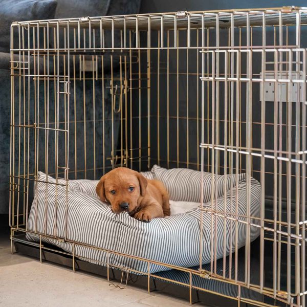 Cosy & Calming Puppy Crate Bed With Removable Covers in Regency Stripe by Lords & Labradors Online Sale